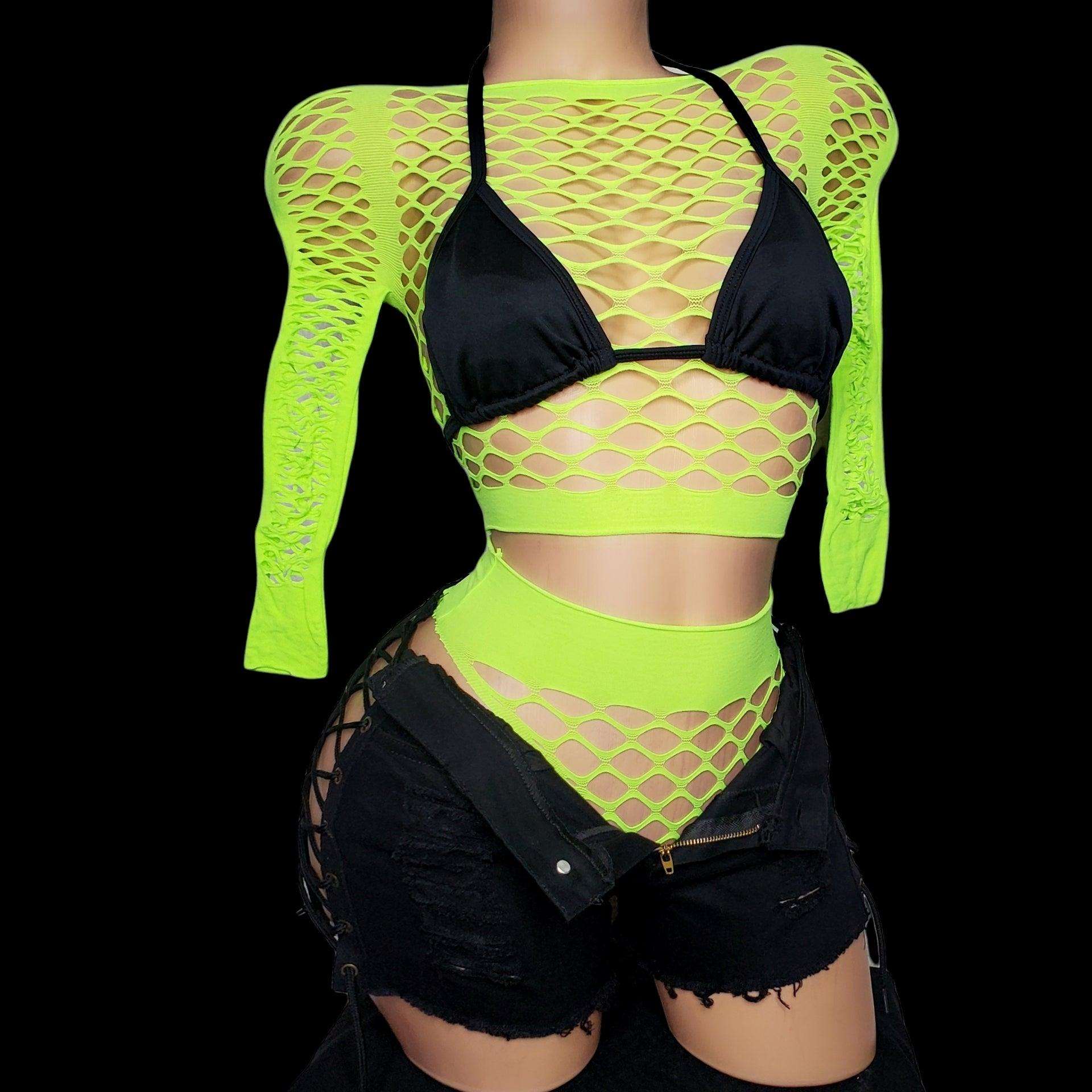 Fishnets Neon Green : one size - Hidden Identity Costumes & Dancewear