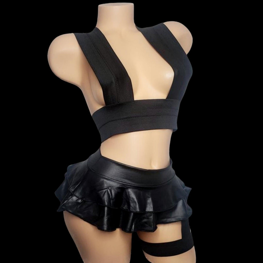 Exotic Dancewear: Thong Bodysuit with Fringe Skirt Back Design Strippe –  Lust Vault Nation
